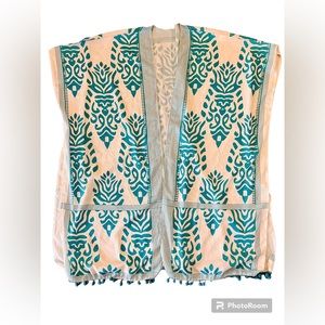 Kimono/ Runa one size Teal & Cream print cardigan